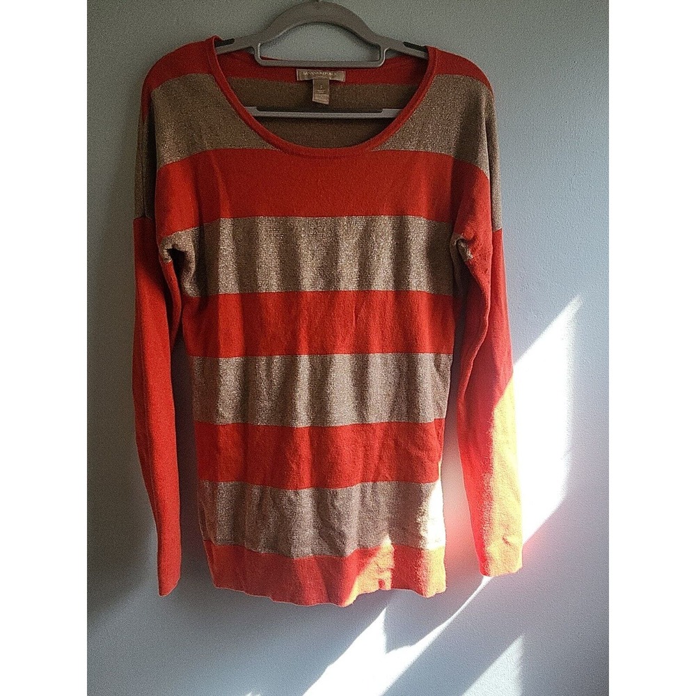 Banana Republic Women Pullover Long Sleeve Sweater‎ Size S Orange Metallic Gold